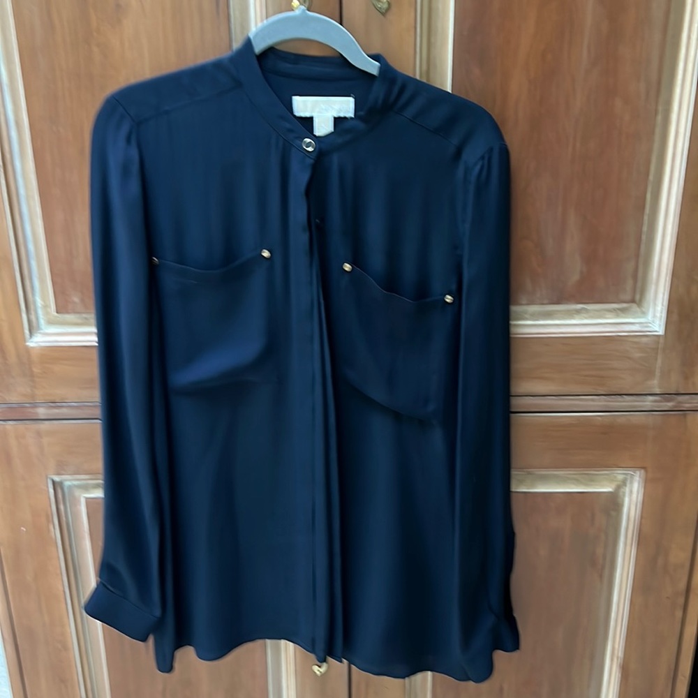 Michael Kors navy blouse with gold buttons